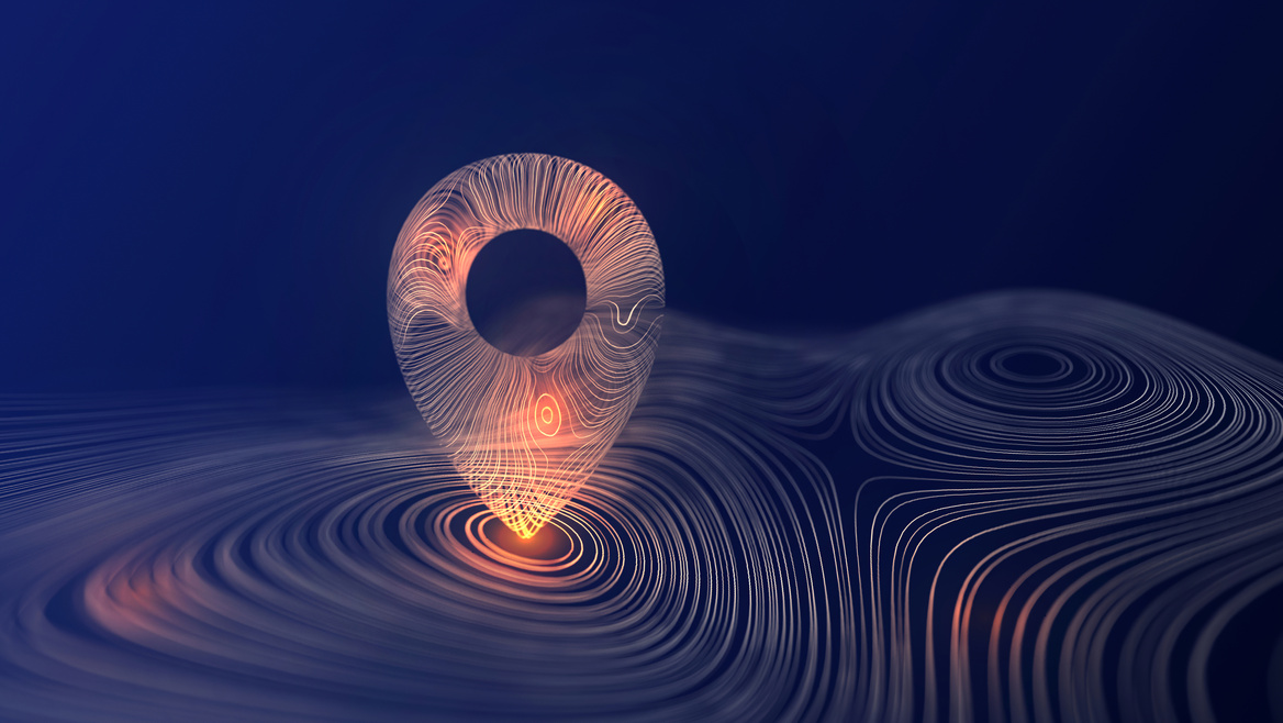 Geolocation Target. 3D City Geo-Target and Localization Background. 3D Render.